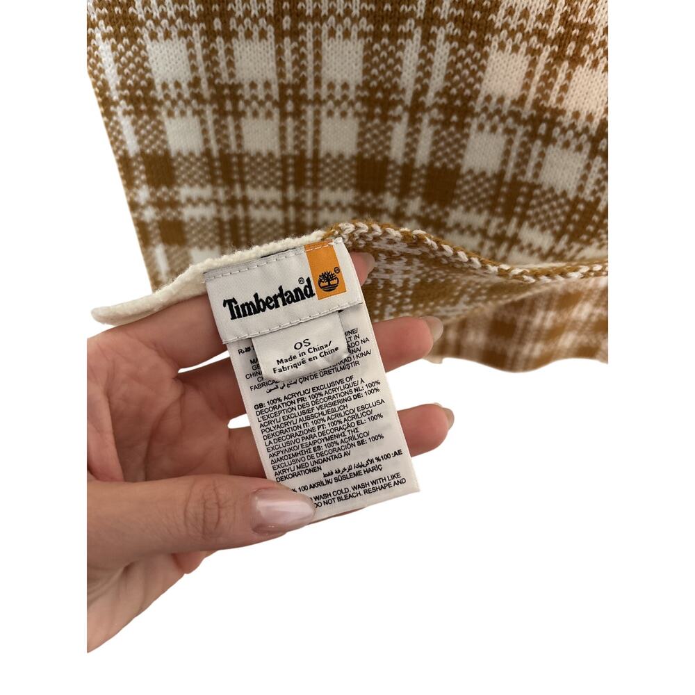 Timberland Brown White Plaid Knit Scarf OS - Picture 5 of 6